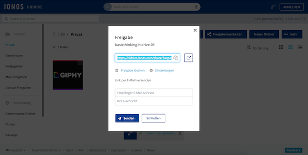 IONOS HiDrive Freigabe Bilder