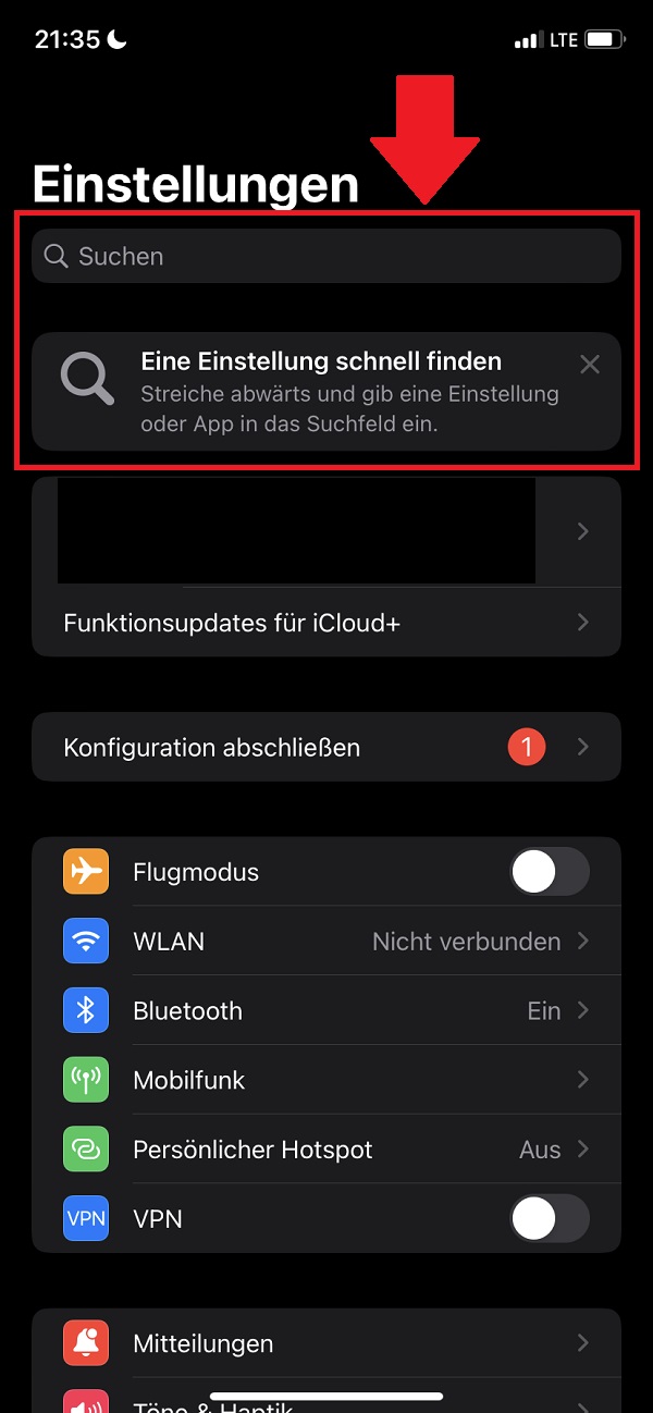 iPhone Suche, iPhone-Suche, Suche iPhone, Einstellungen Suche iPhone