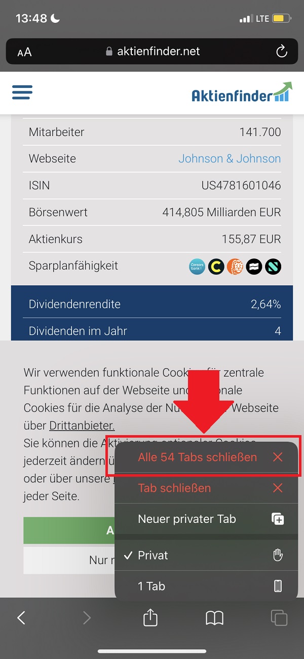 Safari Browser, Safari alle Tabs schließen, Safari iPhone alle Tabs schließen, iPhone Safari alle Tabs schließen