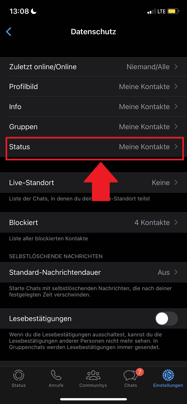 WhatsApp Status verbergen, Whatsapp Status verbergen, Whatsapp Einstellungen Status