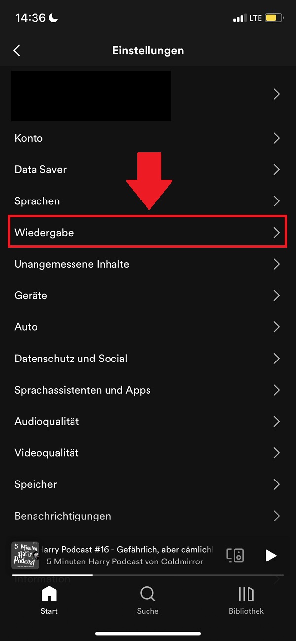 Spotify Übergang einstellen, Spotify Einstellungen