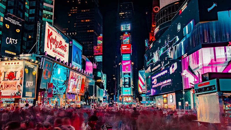 Werbung, New York Times Square, CO2-Fußabdruck, CO2 Fußabdruck
