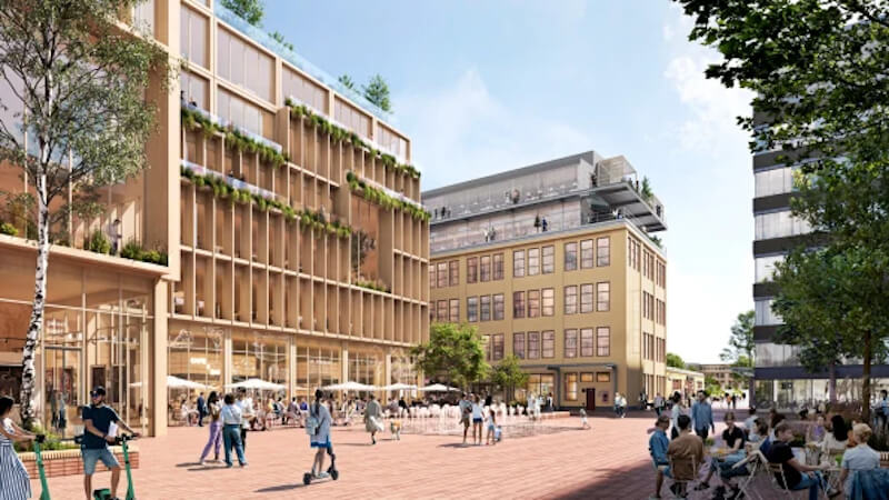 New wood town is being built in the industrial area of ​​Stockholm