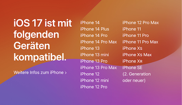 iOS 17 iPhone X und 8, Update, Betriebssystem, Apple, Software