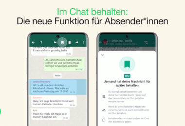 WhatsApp, WhatsApp Nachrichten behalten, im Chat behalten, selbstlöschende Nachrichten