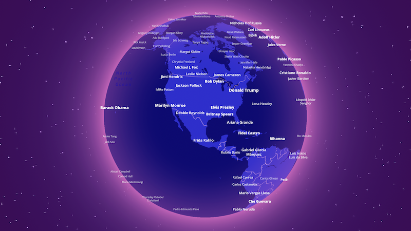 Karte bekanntesten Menschen, Feature, interaktiv, Maps, Google, Wikipedia, Wikidata, Unterhaltung, Berühmte Persönlichkeiten, Welt, Erde