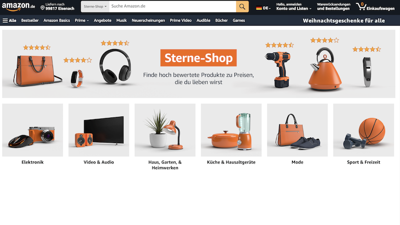 Amazon Sterne-Shop, Onlineshopping, Online-Handel, Handel, Einkaufen, Shopping, Produkte, Artikel, Sonderpreis, Preis, Kosten, Online, Internet, Rezension, Kommentar, Bewertung