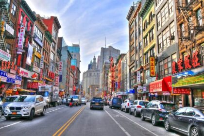 meistbesuchten Länder, New York, Chinatown, Straße, Autos, Geschäfte