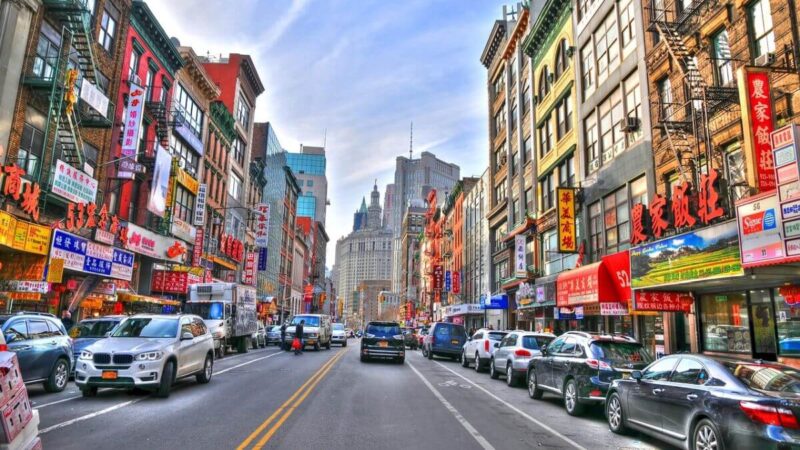 meistbesuchten Länder, New York, Chinatown, Straße, Autos, Geschäfte