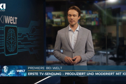 Ein Screenshot aus der TV-Sendung "KI-Welt", die komplett von Künstlicher Intelligenz entwickelt worden ist.