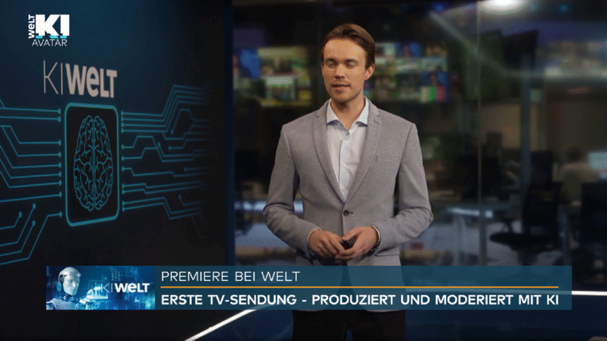 Ein Screenshot aus der TV-Sendung "KI-Welt", die komplett von Künstlicher Intelligenz entwickelt worden ist.