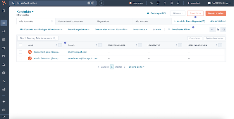 Das HubSpot-Interface