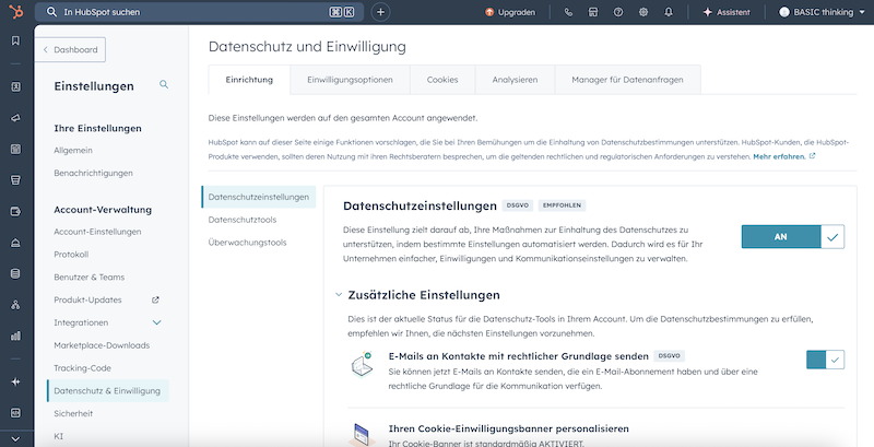Die Datenschutzeinstellungen bei HubSpot
