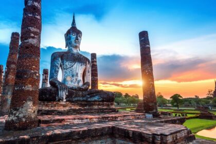 Thailand Buddha Statue Sonnenuntergang Landschaft Asien