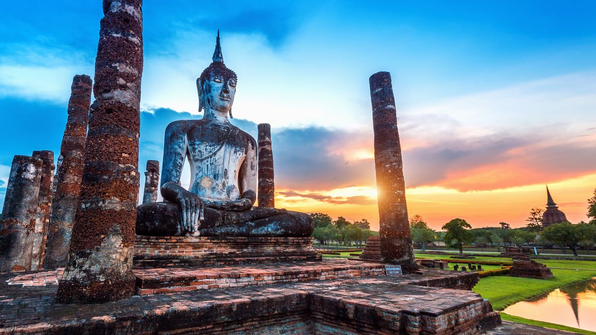 Thailand Buddha Statue Sonnenuntergang Landschaft Asien