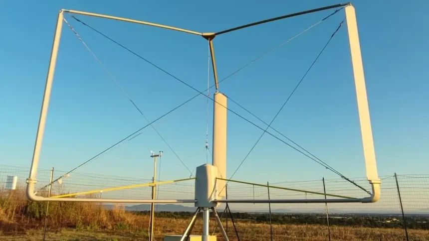 Vertikales Windrad Stadt Dächer KI Haus