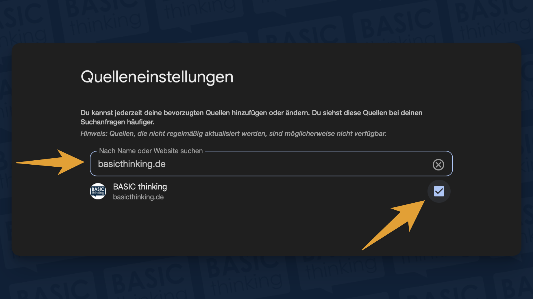 BASIC thinking bevorzugte Quelle Google