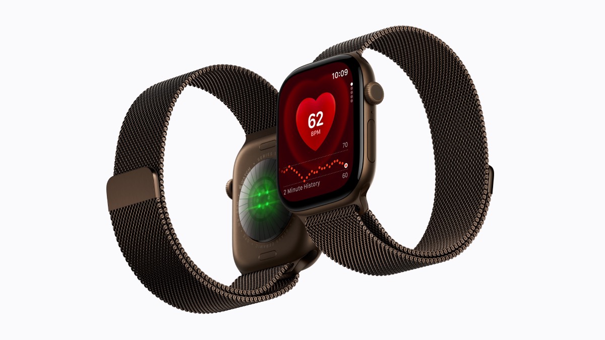 Die Apple Watch Series 12 mit braunem Armband.