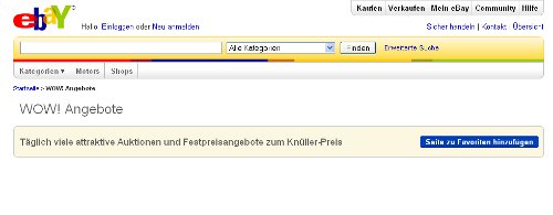 Eine nagelneue eBay-Seite - aber ohne Inhalt. Was ist da los? 